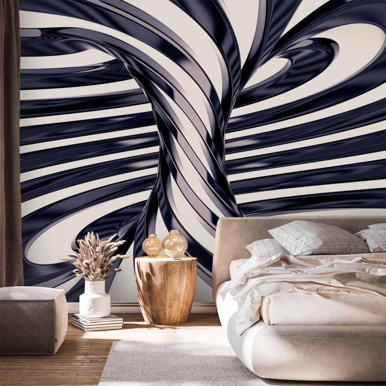 Wall Mural Futuristic sweetness - black and white stripes creating a 3D illusion effect