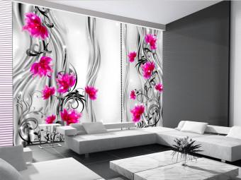 Wall Mural Pink flowers - floral motif on a background of subtle patterns with shine
