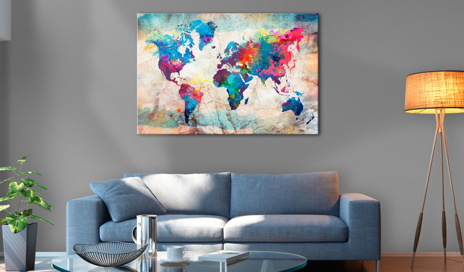 Decorative Pinboard World Map: Colourful Madness [Cork Map]
