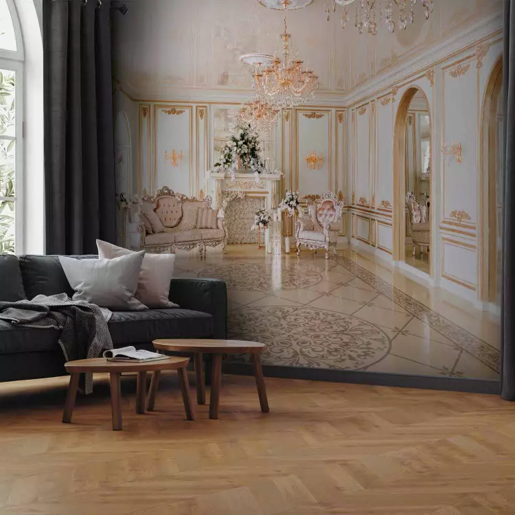 Wall Mural Luxurious interior - baroque white living room in glamour style with ornaments