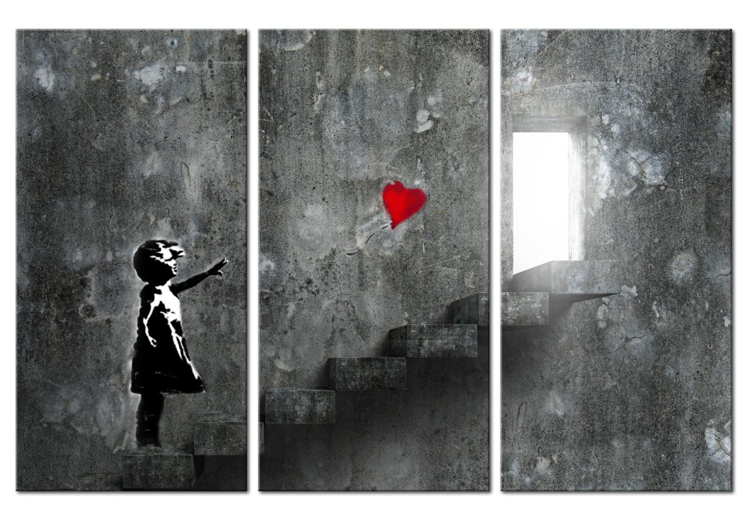 Canvas Banksy: Girl with Balloon - Urban Graffiti with Heart and Stairs