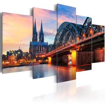Canvas Evening in Cologne - City Architecture with Sunset Background