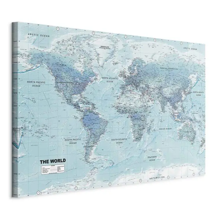 Canvas Print World Map: Blue World - Blue Political Map with Labels ...