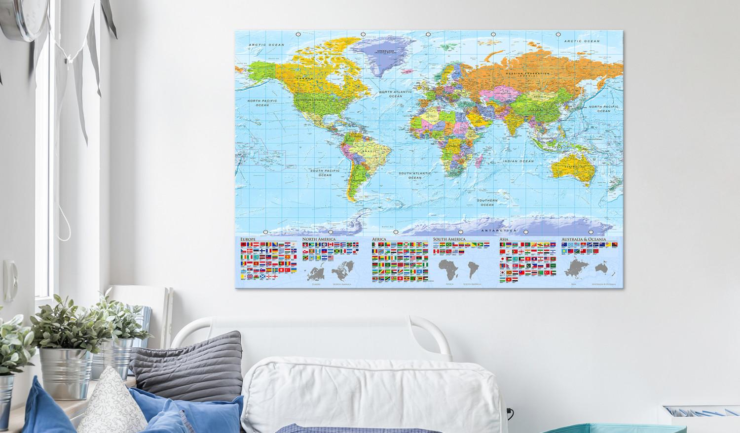 Decorative Pinboard World: Colourful Map [Cork Map]