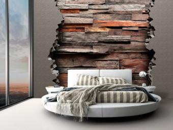 Wall Mural Hidden nature - industrial background with mixed texture of concrete and wood