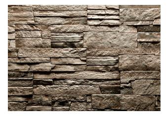 Wall Mural Brown stone - background with irregular texture of stone blocks