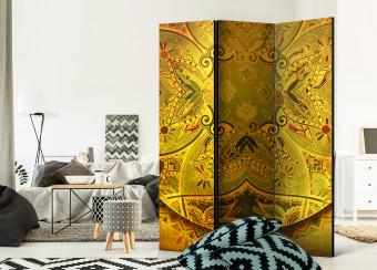 Room Divider Mandala: Golden Strength - ethnic mandala in Zen motif in golden color