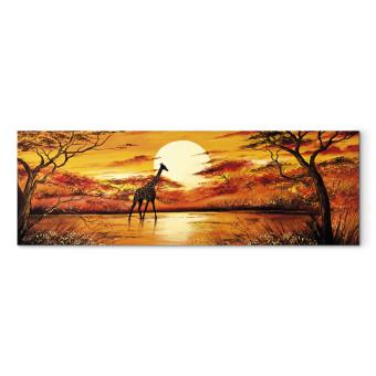 Canvas Lonely Giraffe - Artistic Savanna Landscape with Sunset Background