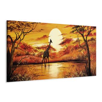 Canvas Lonely Giraffe - Artistic Savanna Landscape with Sunset Background