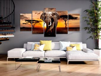 Canvas Elephant Trek (5-piece) - Sunset on the African Savanna