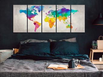 Canvas Colorful World (5-piece) - World Map with Colorful Continents