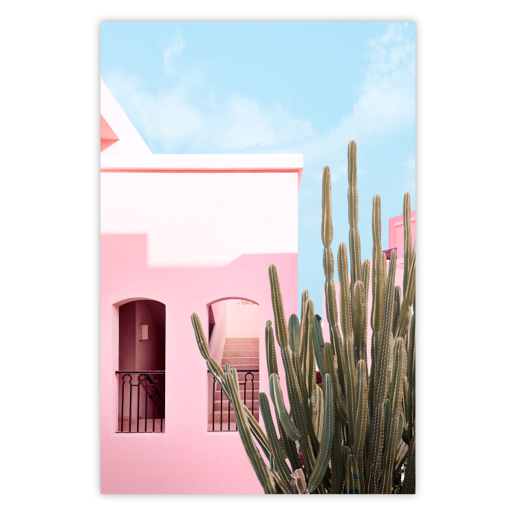Poster Miami Cactus - A Pink Holiday Home Against a Blue Sky and Light 144500