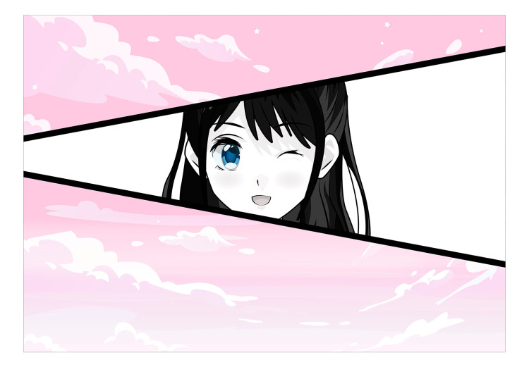 Wall Mural Manga Style Girl - Comic Book Character Against a Pink Sky Background 145510 additionalImage 1