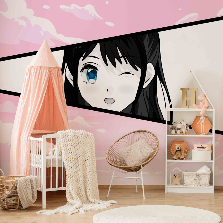 Wall Mural Manga Style Girl - Comic Book Character Against a Pink Sky Background 145510 additionalImage 4