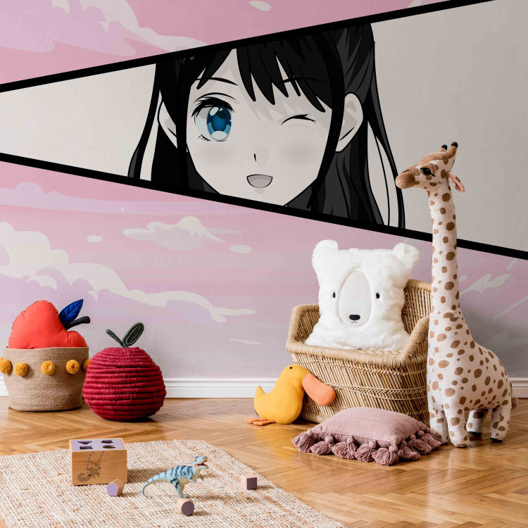 Wall Mural Manga Style Girl - Comic Book Character Against a Pink Sky Background 145510 additionalImage 6