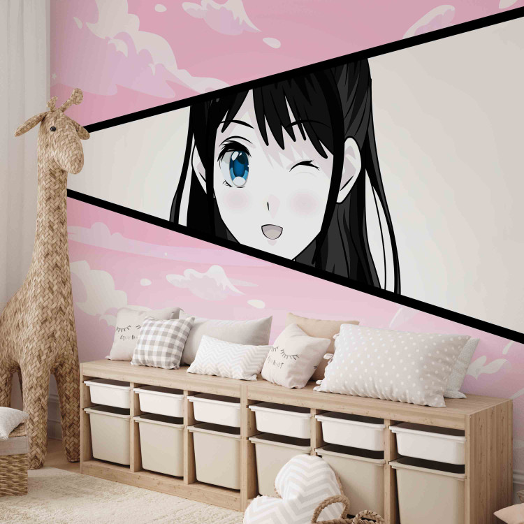 Wall Mural Manga Style Girl - Comic Book Character Against a Pink Sky Background 145510 additionalImage 5