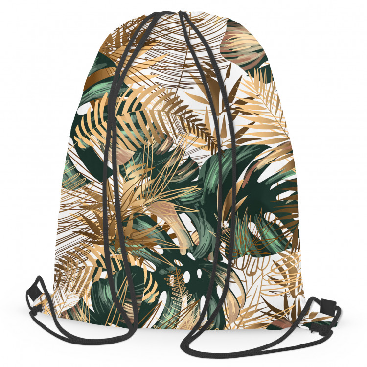 Backpack Contrasting leaves - plant motif in shades of green and gold 147610