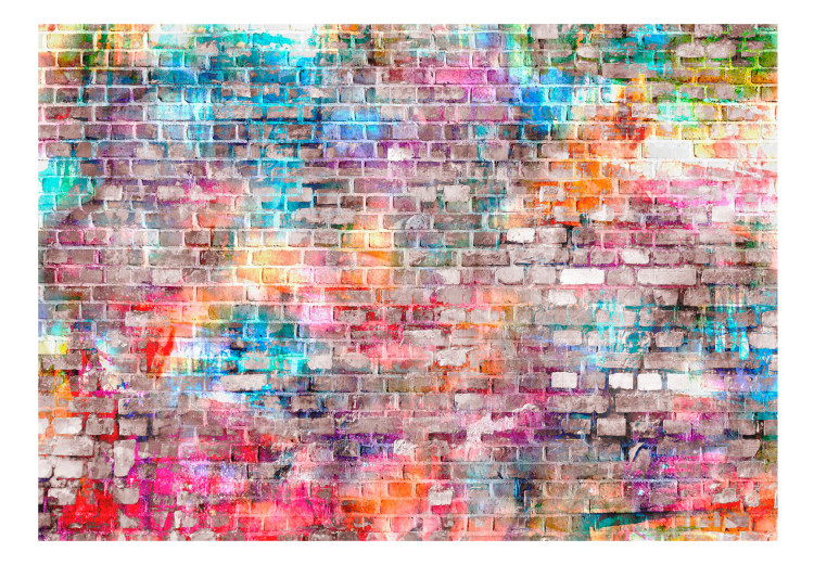 Wall Mural Colours of the rainbow - urban brick wall in a colourful pattern for teenagers 97920 additionalImage 1