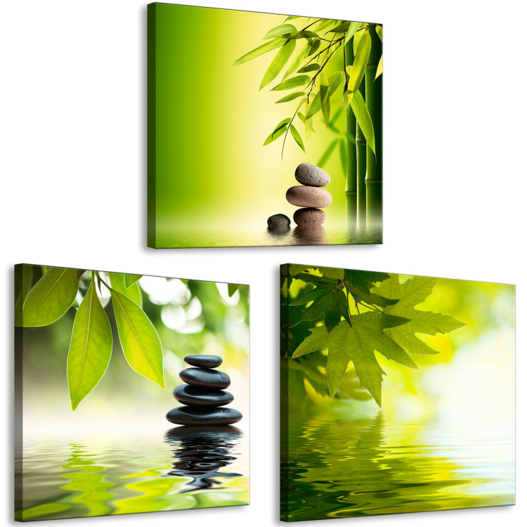 Canvas Green Orient by Water (3-part) - Exotic Zen of Flower Nature 122830 additionalImage 2