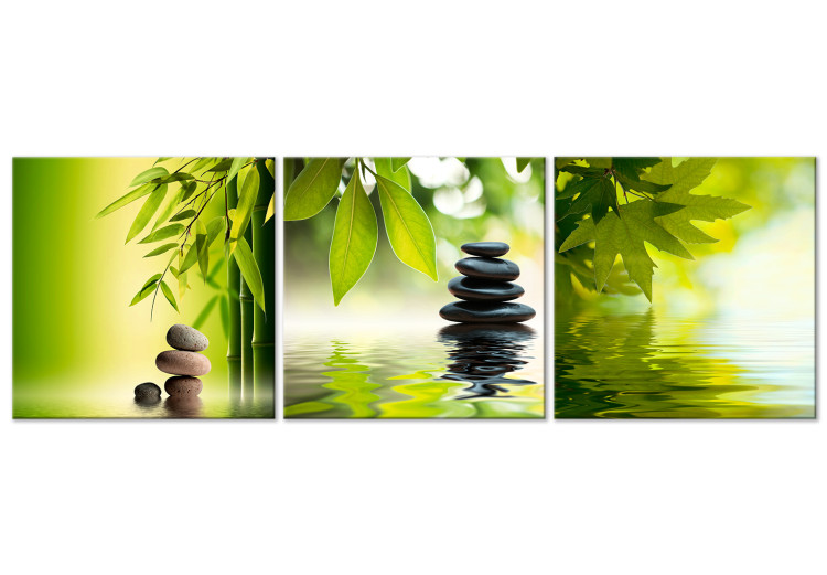 Canvas Green Orient by Water (3-part) - Exotic Zen of Flower Nature 122830