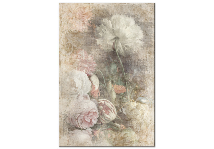 Canvas Still life vintage - delicate flowers on a gray background 135930