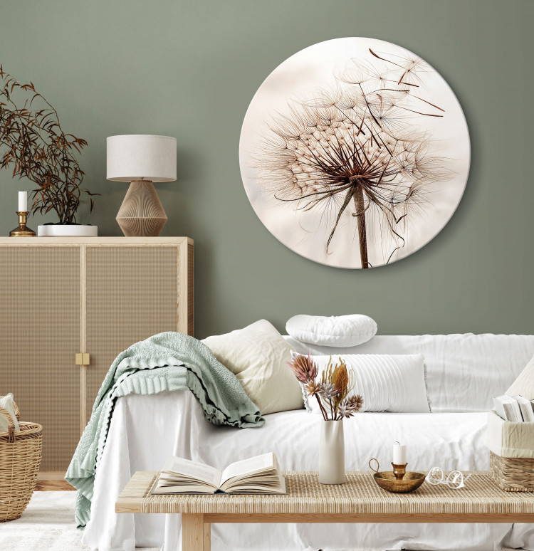 Round Canvas Dandelion - Scattered Creamy Grains Against the Background of the Morning Sky 148630 additionalImage 3