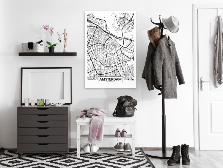 Canvas Amsterdam streets - black and white linear map of a Dutch city 116340 additionalImage 3