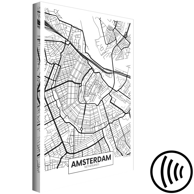 Canvas Amsterdam streets - black and white linear map of a Dutch city 116340 additionalImage 6