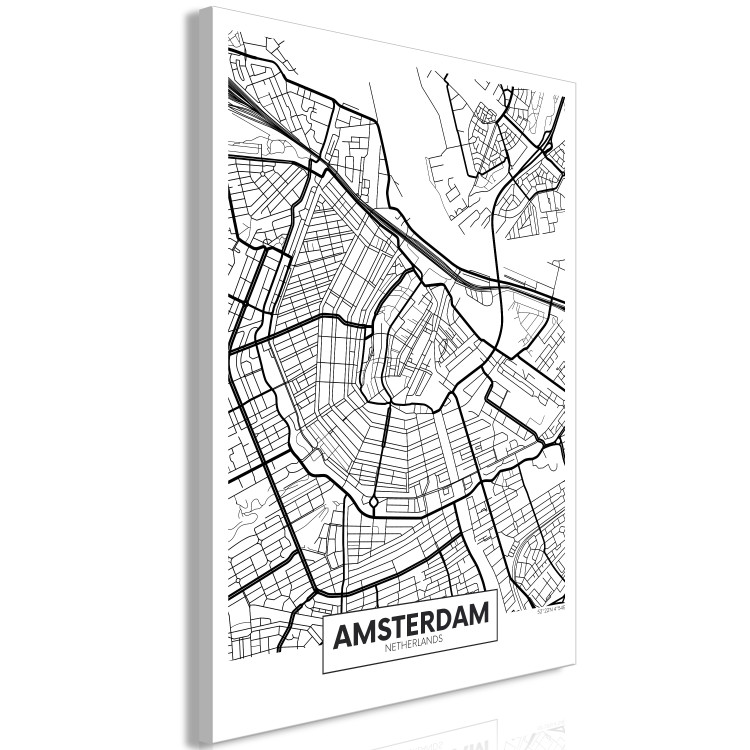 Canvas Amsterdam streets - black and white linear map of a Dutch city 116340 additionalImage 2