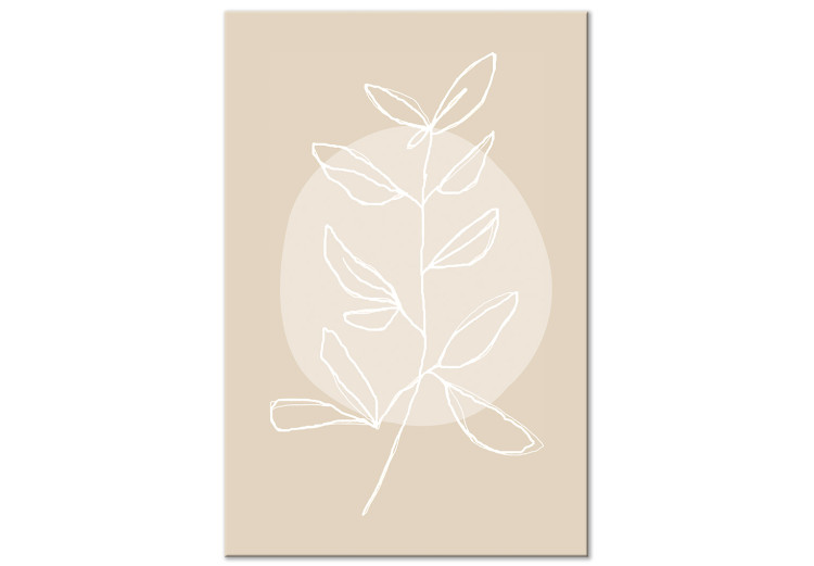 Canvas White twig with leaves - modern abstraction on a beige background 125640