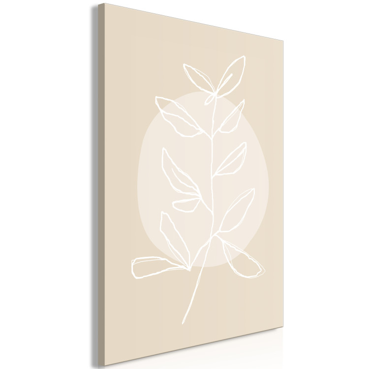 Canvas White twig with leaves - modern abstraction on a beige background 125640 additionalImage 2
