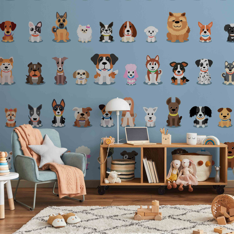 Wall Mural Happy animals - colourful dogs on a solid blue background 129040 additionalImage 6