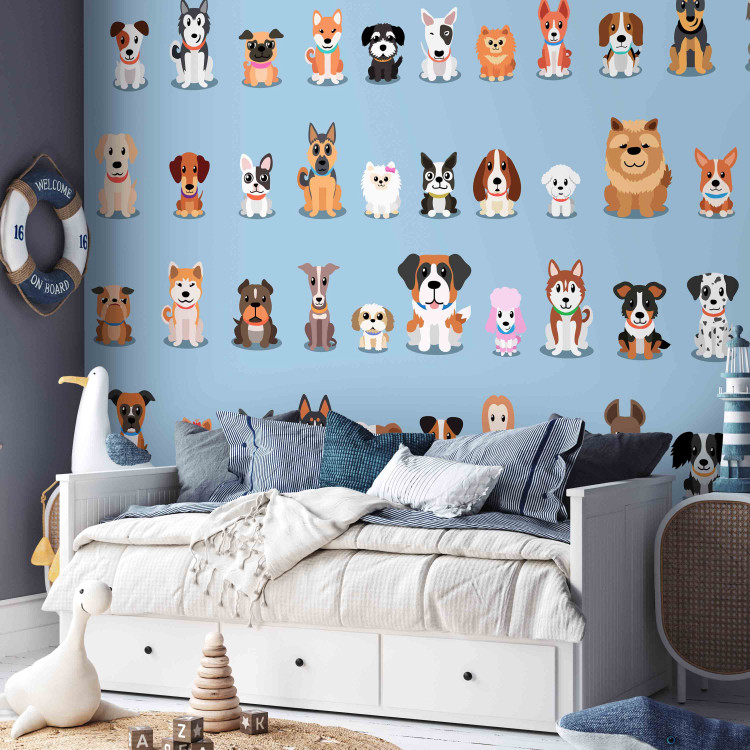 Wall Mural Happy animals - colourful dogs on a solid blue background 129040 additionalImage 5