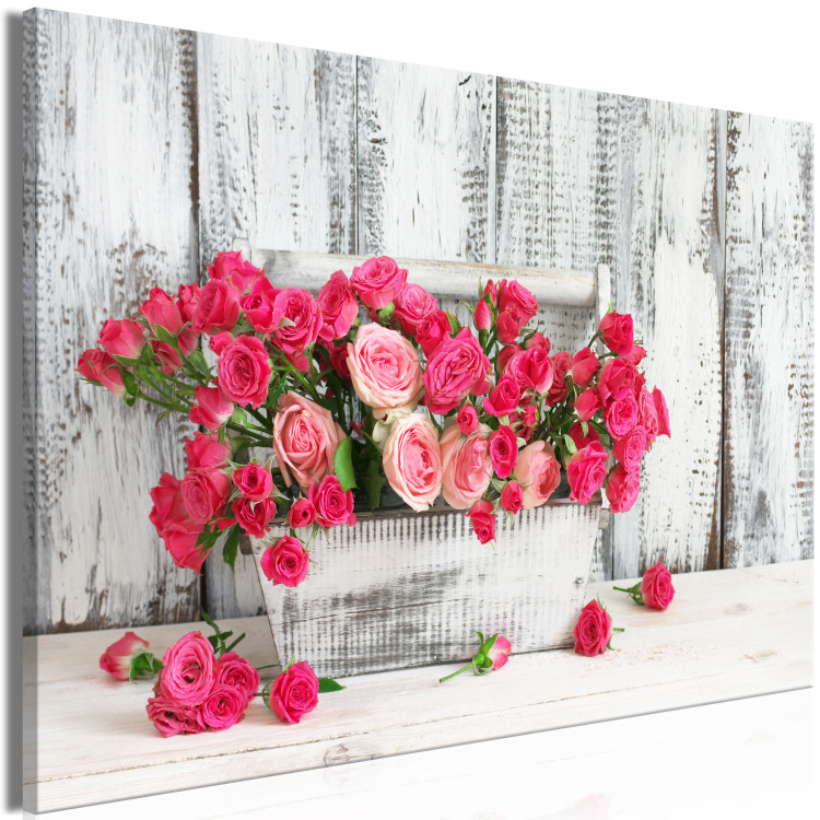 Canvas Roses in a Pot (1-part) wide - bouquet of roses in vintage motif 129140 additionalImage 2