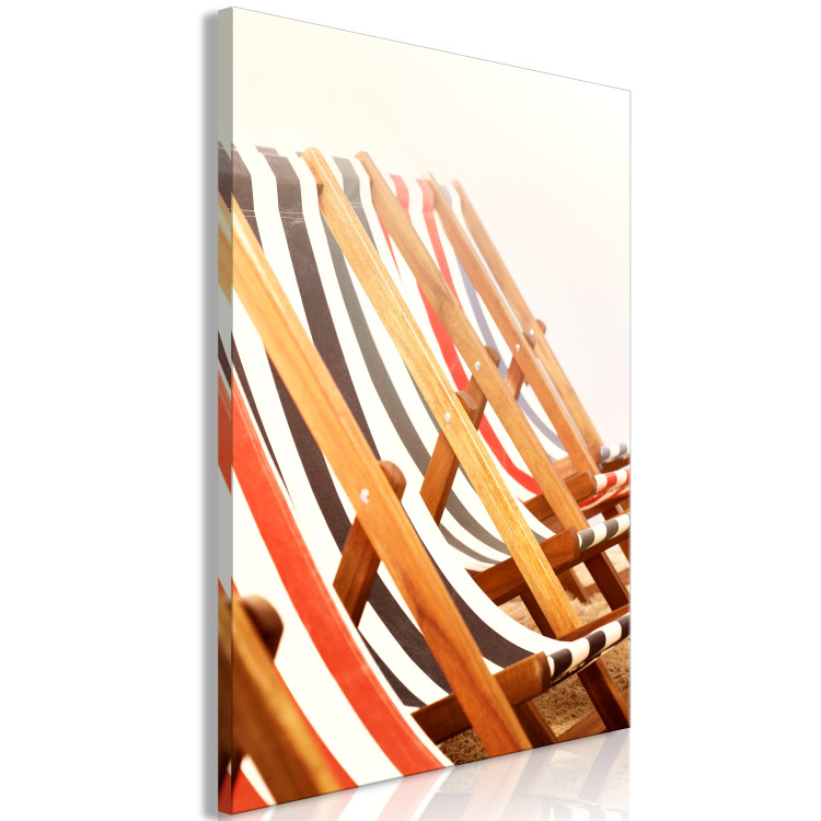 Canvas Wooden beach sun loungers - photo on a beige background 135840 additionalImage 2