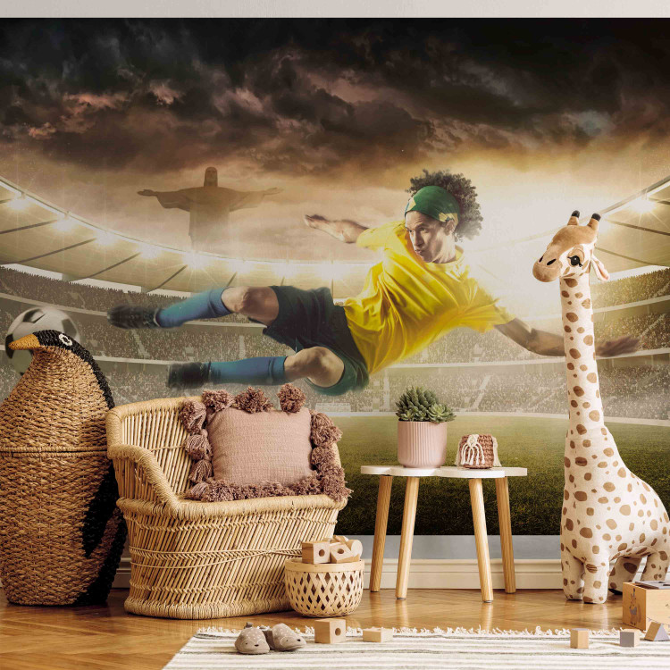 Wall Mural Brazilian Football - Match on a stadium with a soccer player for a teenager 61140 additionalImage 6