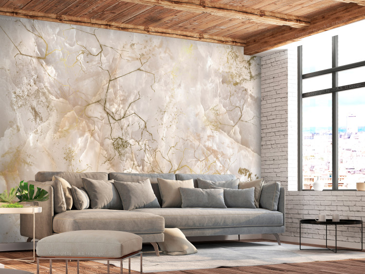 Wall Mural Abstract subtle background - light marble background with golden patterns 138050