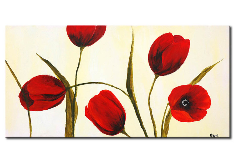 Canvas Spring Tulips (1-piece) - Red flowers on a creamy background 48660
