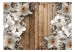 Wall Mural White lilies on wooden wall - a floral motif on brown background 125170 additionalThumb 1