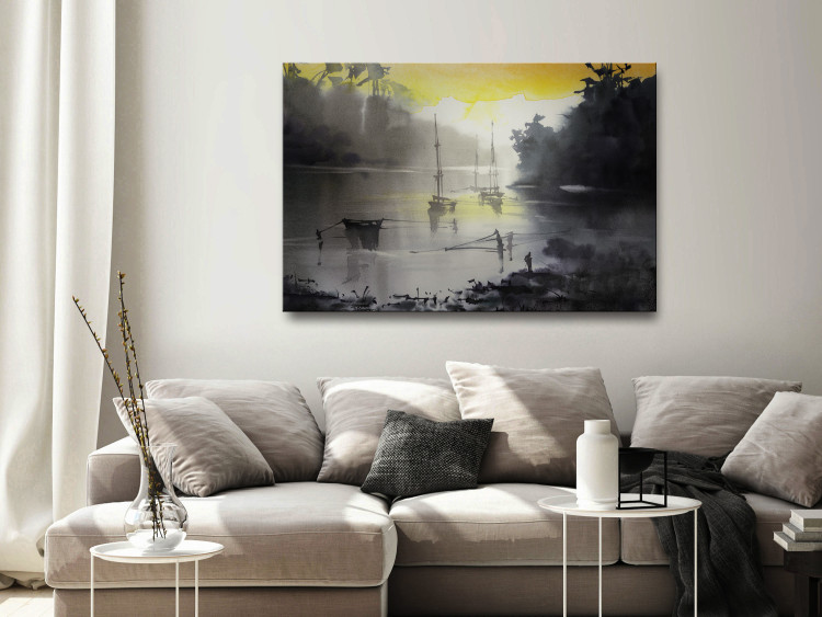 Canvas Silent Bay - Black and White Marine theme with a yellow accent 134670 additionalImage 3