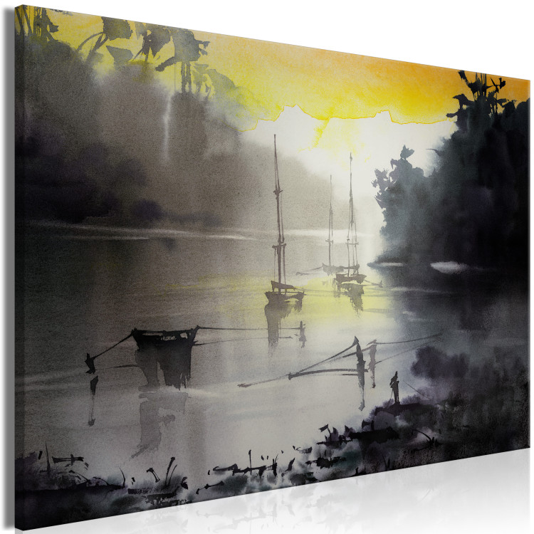 Canvas Silent Bay - Black and White Marine theme with a yellow accent 134670 additionalImage 2