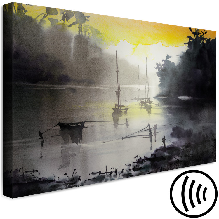 Canvas Silent Bay - Black and White Marine theme with a yellow accent 134670 additionalImage 6