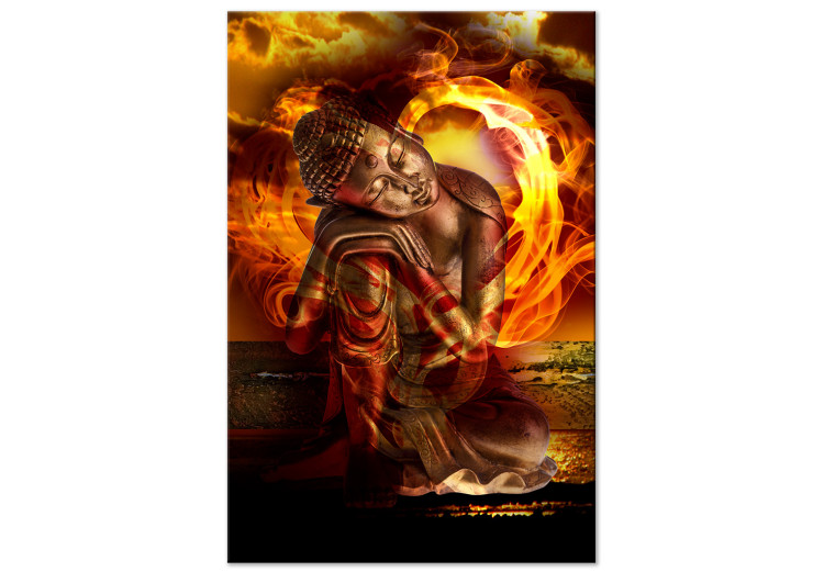 Canvas Sleeping statuette Buddha - Composition with fire in the background 135970