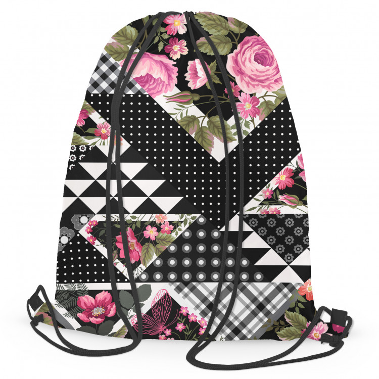 Backpack Floral patchwork - geometric, black and white cutout with flowers 147370