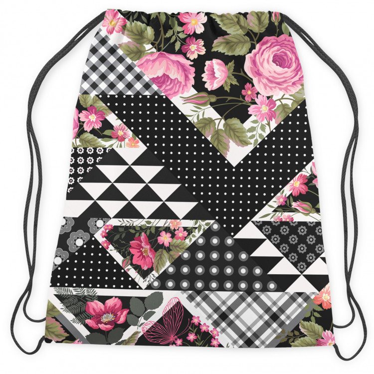 Backpack Floral patchwork - geometric, black and white cutout with flowers 147370 additionalImage 2