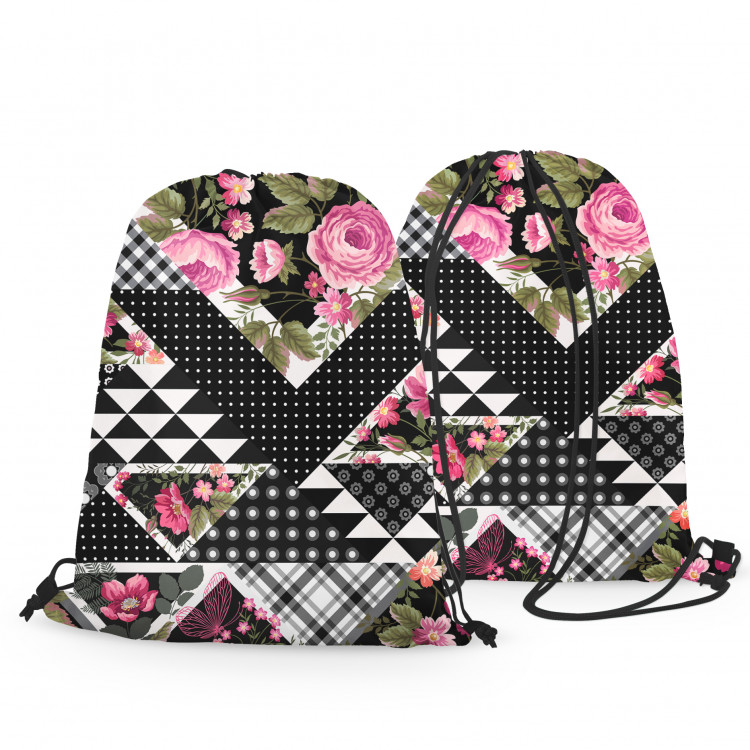 Backpack Floral patchwork - geometric, black and white cutout with flowers 147370 additionalImage 3
