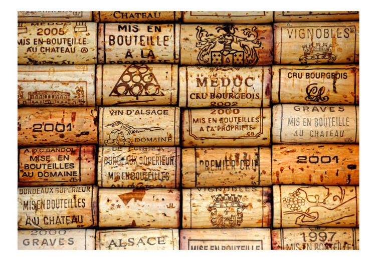 Wall Mural Shabby chic motif - a composition of wine corks with inscriptions in French 91170 additionalImage 1