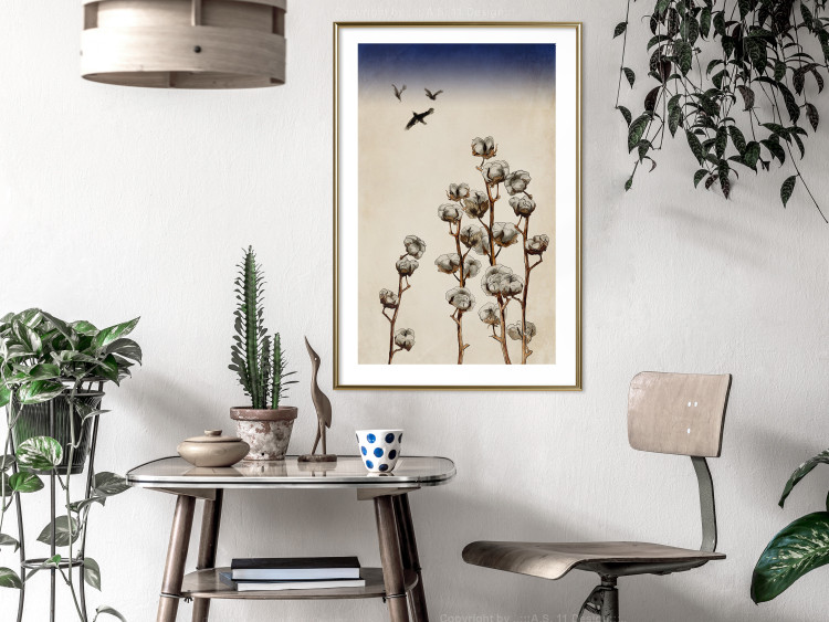 Poster Cotton Branches - beautiful composition with plants and birds against a sky background 129380 additionalImage 13