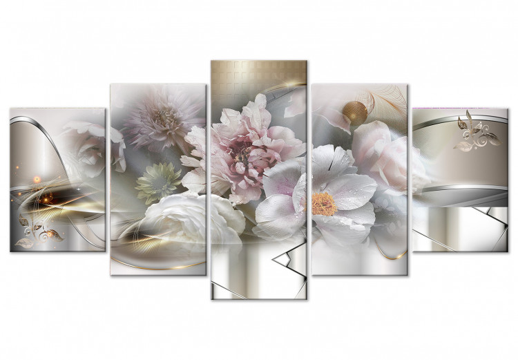 Canvas Abstraction With Flowers - Spring Blooming With Gold Elements 148480