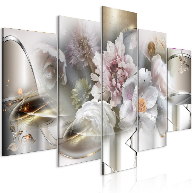 Canvas Abstraction With Flowers - Spring Blooming With Gold Elements 148480 additionalImage 2